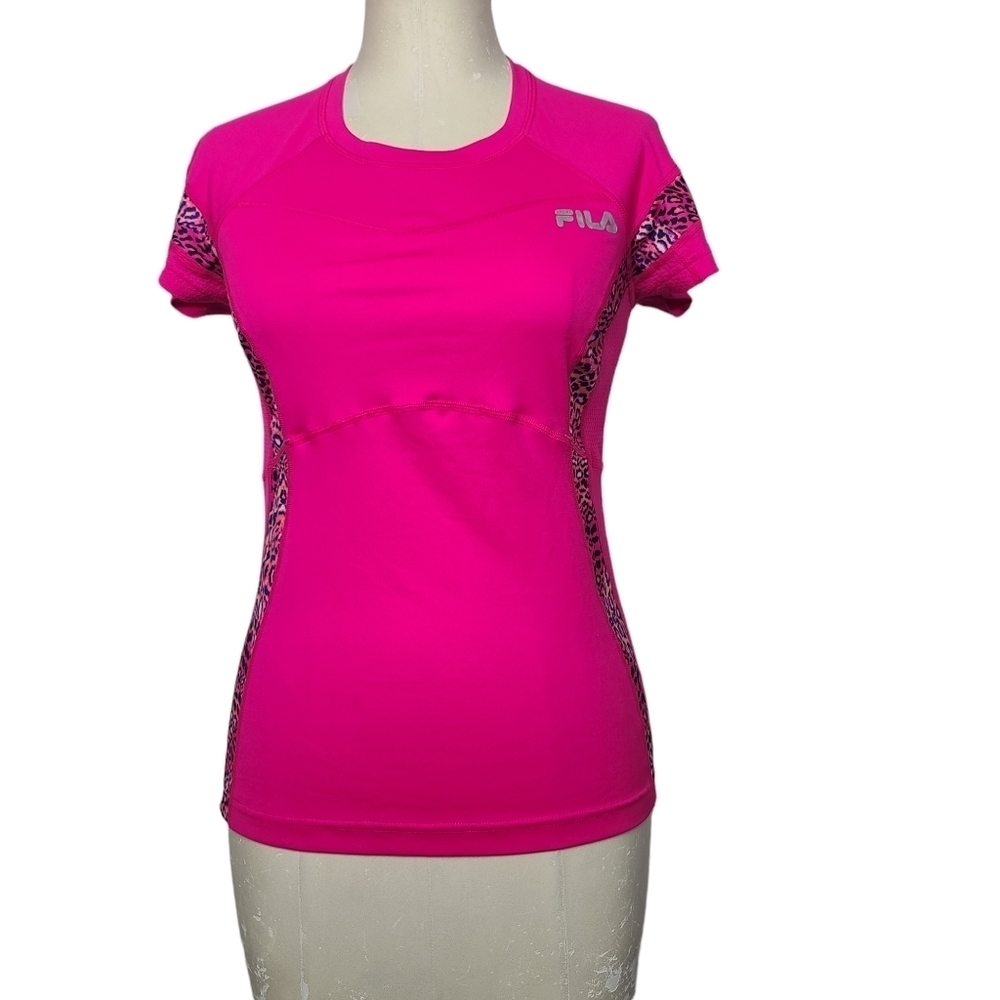 Fila Pink Animal Print Trim Short Sheeve T Shirt XS